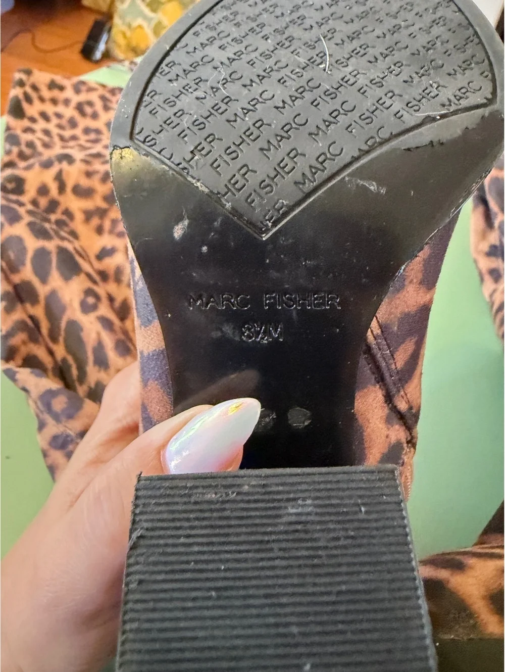 Marc Fisher Leopard Print Knee-High Block Heel Boots Size 8.5